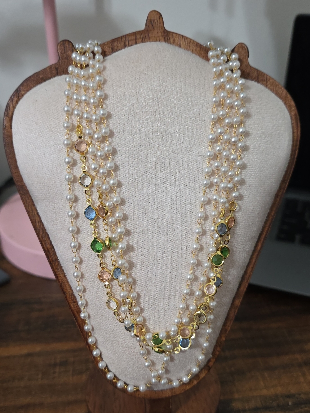 Sassified Boutique Nwt Multi-Strand Pearl and Gemstone Necklace - Gold Accents